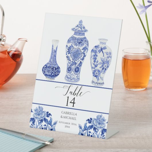 ジンジャージャースネイビーブルーホワイトバード結婚フローラ 台座サイン (インサイチュ)