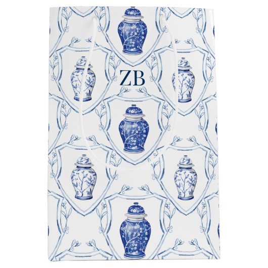 ジンジャージャールブルーと白のチノワセリー ミディアムペーパーバッグ (正面)