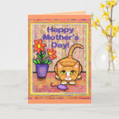 ジンジャータビーねこ母の日のグリーティングカード カード (黄色い花)