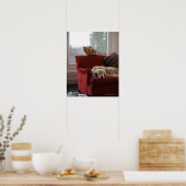 ジンジャータビーキャット付きゴールデンレトリバー犬 ポスター (キッチン)