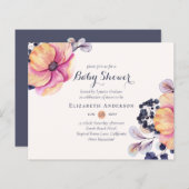 ジンジャーネイビーフローラベビーシャワー招待状予算 (正面/裏面)