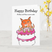 ジンジャーネコお誕生日ケーキカード カード (黄色い花)