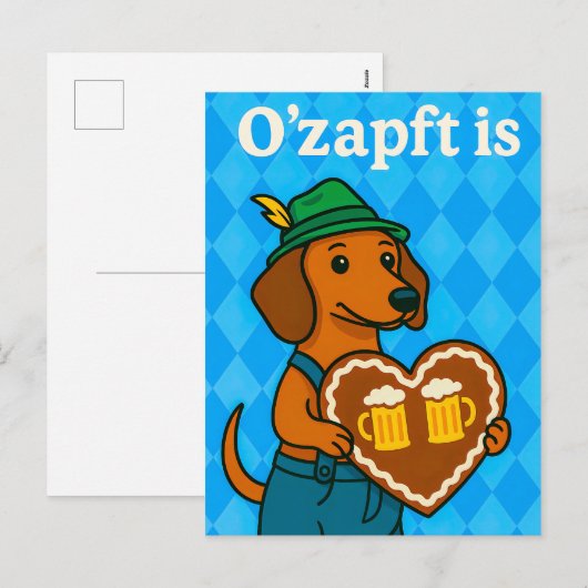 ジンジャーパンとオクトーバーフェストでかわいい犬のハート シーズンポストカード (正面/裏面)