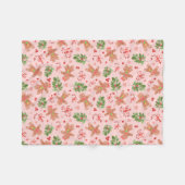 ジンジャーパンとホリーの枝SMALL PINK毛布 フリースブランケット (正面(横))