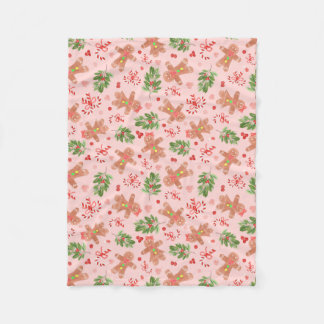 ジンジャーパンとホリーの枝SMALL PINK毛布 フリースブランケット