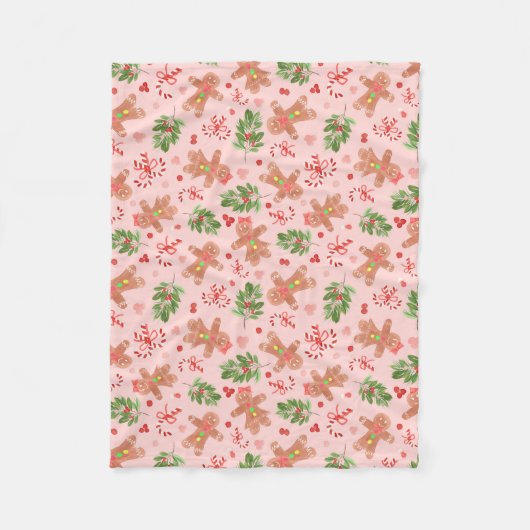 ジンジャーパンとホリーの枝SMALL PINK毛布 フリースブランケット (正面)