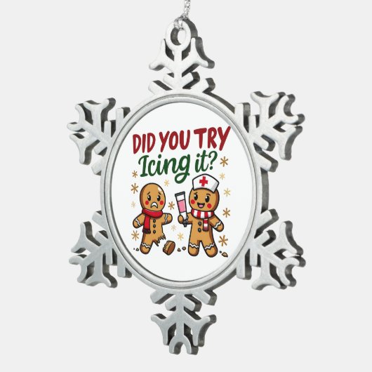 ジンジャーパンの看病でアイシングおもしろいしてみた? スノーフレークピューターオーナメント (右)