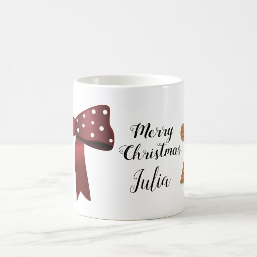 ジンジャーブレッエレガントドシックな赤い弓と白いドット コーヒーマグカップ (中央)