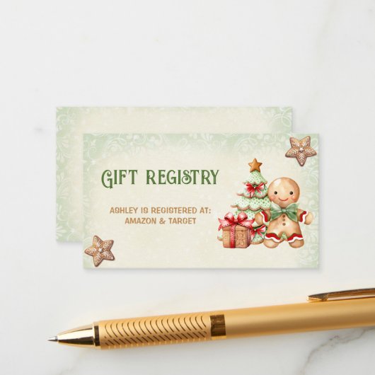 ジンジャーブレックラシックド赤ちゃんシャワーギフト登録カード エンクロージャーカード (正面/裏面インサイチュ)