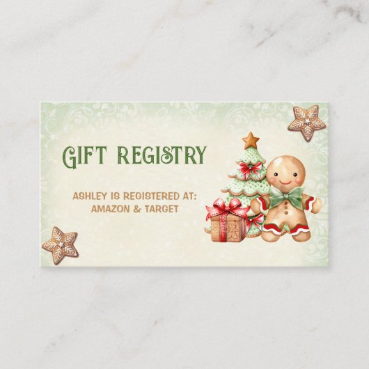ジンジャーブレックラシックド赤ちゃんシャワーギフト登録カード エンクロージャーカード (正面)
