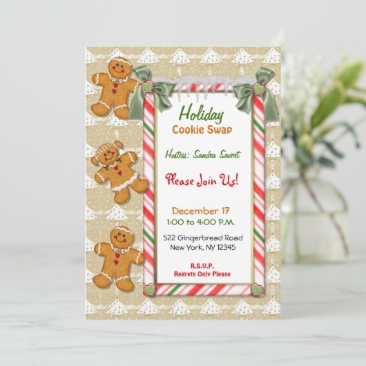 ジンジャーブレッドおもしろいクッキー交換招待状 招待状 (スタンド正面)