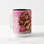 ジンジャーブレッドおもしろいディバアーバンピンククリスマス ツートーンマグカップ (正面左)