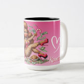 ジンジャーブレッドおもしろいディバアーバンピンククリスマス ツートーンマグカップ (正面右)