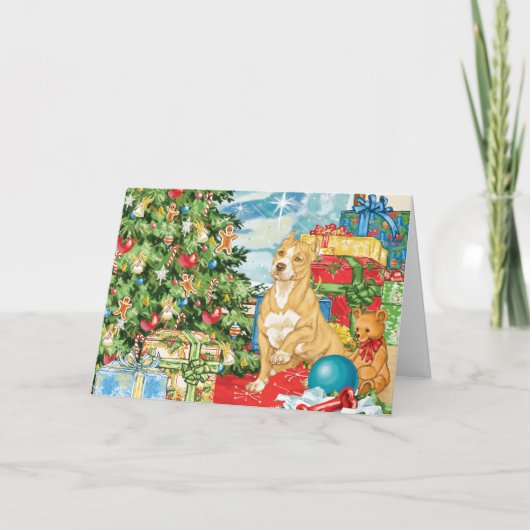 ジンジャーブレッドがピットブルテリアクリスマスアートを願う シーズンカード (正面)