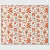 ジンジャーブレッドとオーナメントクリスマスパターン ラッピングペーパー (フラット)