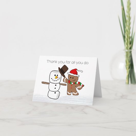 ジンジャーブレッドとマシュマロの雪だるま、ありがとう カード (正面)