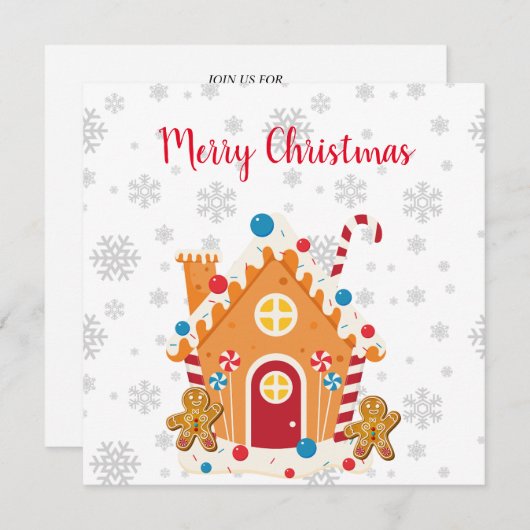 ジンジャーブレッドとメリークリスマスジンジャーブレッドハウス 招待状 (正面/裏面)
