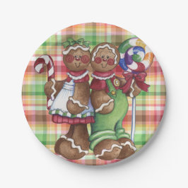 ジンジャーブレッドのカップルキャンデーの店の紙皿 ペーパープレート