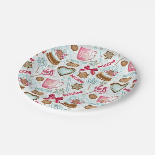 ジンジャーブレッドのクッキーのSnowglobeキャンデーの紙皿 ペーパープレート (アングル)