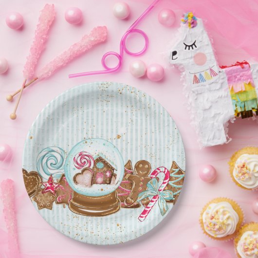 ジンジャーブレッドのクッキーのSnowglobeキャンデーの紙皿 ペーパープレート (パーティー)