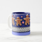ジンジャーブレッドのクッキーキャンデーは青を振りかけます ツートーンマグカップ (正面左)