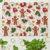 ジンジャーブレッドのクッキー柄のキッチンタオル キッチンタオル (折り畳み)