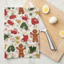 ジンジャーブレッドのクッキー柄のキッチンタオル