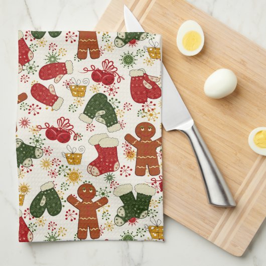 ジンジャーブレッドのクッキー柄のキッチンタオル キッチンタオル (四つ折り)