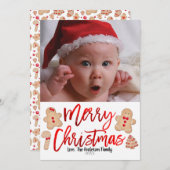 ジンジャーブレッドのクッキー赤いメリークリスマスフォト シーズンカード (正面/裏面)