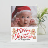 ジンジャーブレッドのクッキー赤いメリークリスマスフォト シーズンカード (スタンド正面)