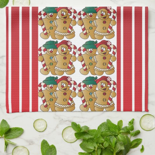 ジンジャーブレッドのクリスマスのカップル キッチンタオル (折り畳み)