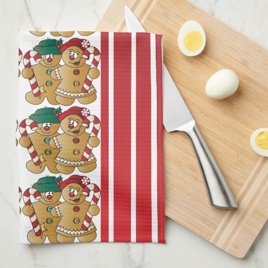 ジンジャーブレッドのクリスマスのカップル キッチンタオル (四つ折り)