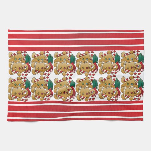 ジンジャーブレッドのクリスマスのカップル キッチンタオル (横)