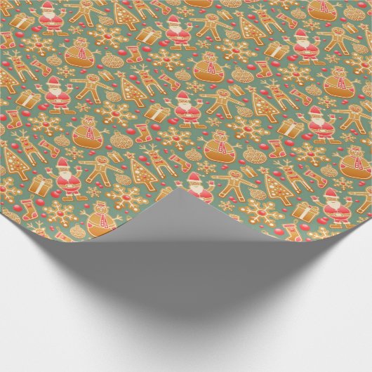 ジンジャーブレッドのクリスマスのモチーフ ラッピングペーパー (角)
