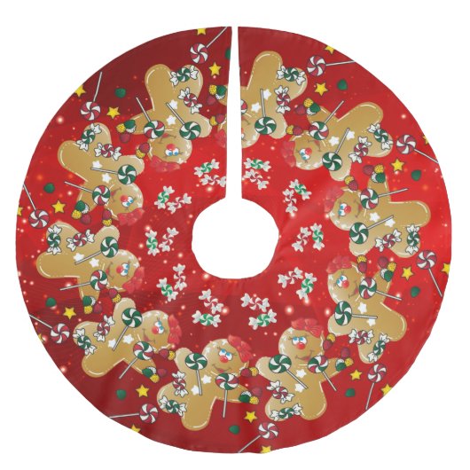 ジンジャーブレッドのクリスマスの菓子キャンデー ブラッシュドポリエステルツリースカート (正面)