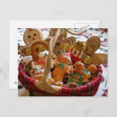ジンジャーブレッドのクリスマスクッキーのバスケットはがき シーズンポストカード (正面/裏面)