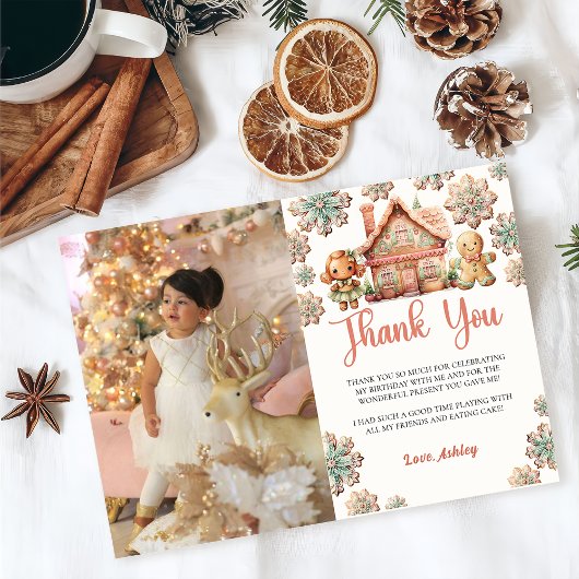 ジンジャーブレッドのクリスマスクッキー誕生日写真 サンキューカード