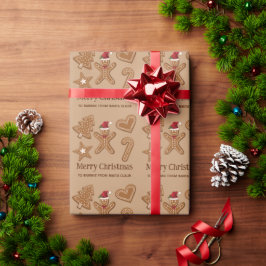 ジンジャーブレッドのクリスマスクッキー5つの形とテキスト ラッピングペーパー