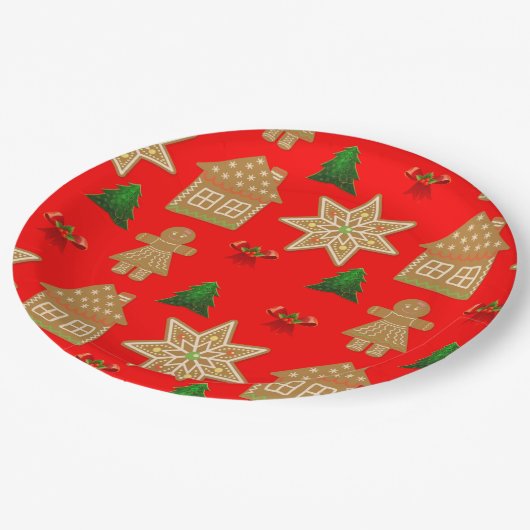 ジンジャーブレッドのクリスマスクッキー ペーパープレート (アングル)