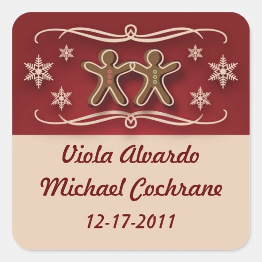 ジンジャーブレッドのクリスマスステッカー スクエアシール (正面)