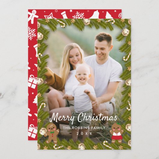 ジンジャーブレッドのクリスマスデコールのフォトフレーム シーズンカード (正面/裏面)