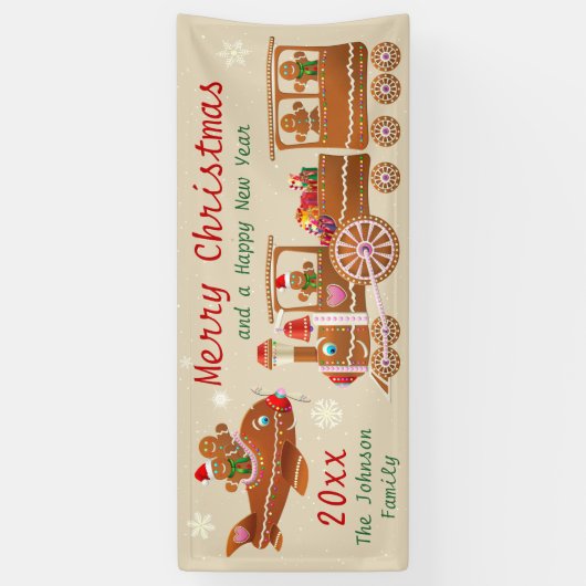 ジンジャーブレッドのクリスマストレインと飛行機の漫画 横断幕 (縦)