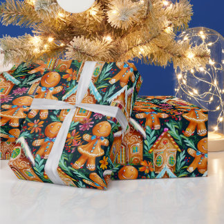 ジンジャーブレッドのクリスマスパターン ラッピングペーパー