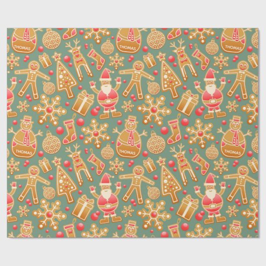 ジンジャーブレッドのクリスマスプレゼントパーソナライズされたラップ ラッピングペーパー (フラット)