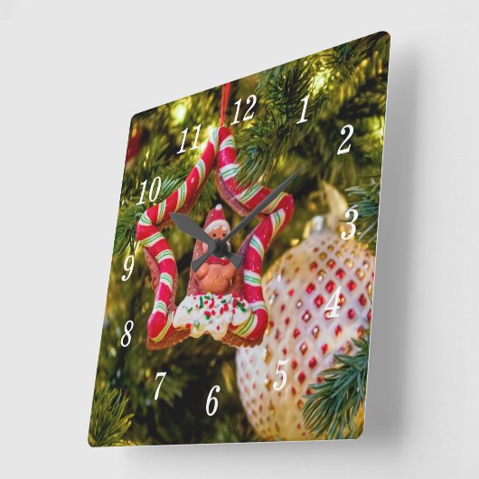ジンジャーブレッドのクリスマス飾り壁時計 スクエア壁時計 (傾斜)