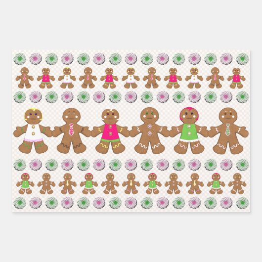 ジンジャーブレッドの人々クッキーとキャンディクリスマス ラッピングペーパーシート (正面)