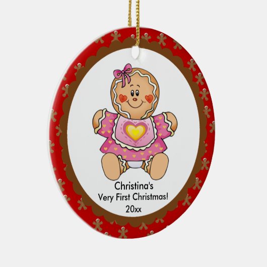 ジンジャーブレッドの女の子のベビーの初めてのクリスマスのオーナメント セラミックオーナメント (右)