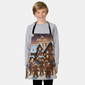 ジンジャーブレッドの家とかわいいジンジャーブレッドの家族 エプロン (着用した状態)
