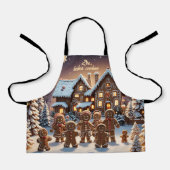 ジンジャーブレッドの家とかわいいジンジャーブレッドの家族 エプロン (正面)