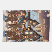 ジンジャーブレッドの家とかわいいジンジャーブレッドの家族 キッチンタオル (横)